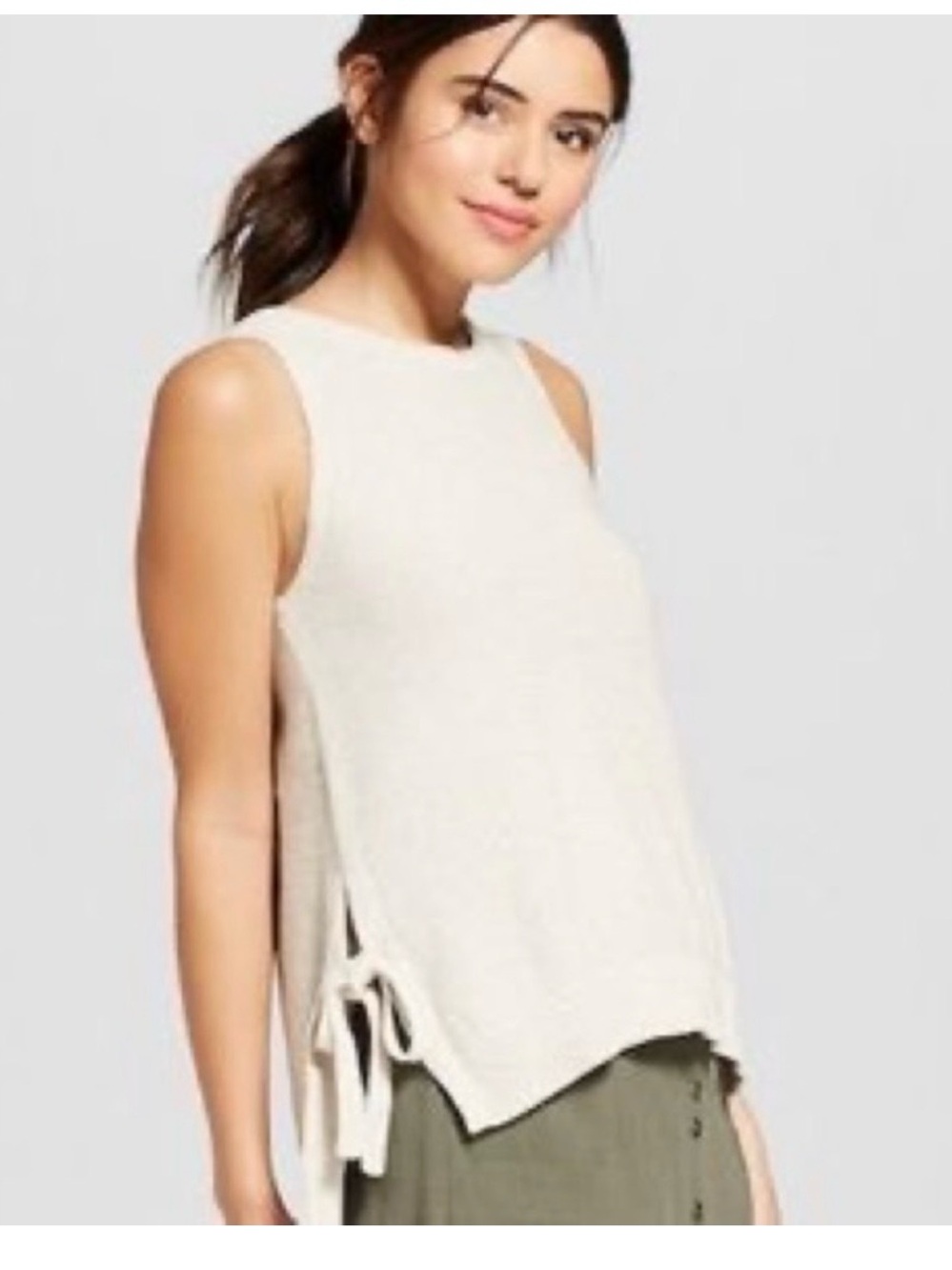 Universal Thread Cream Sleeveless Tie-Side Knit Tank